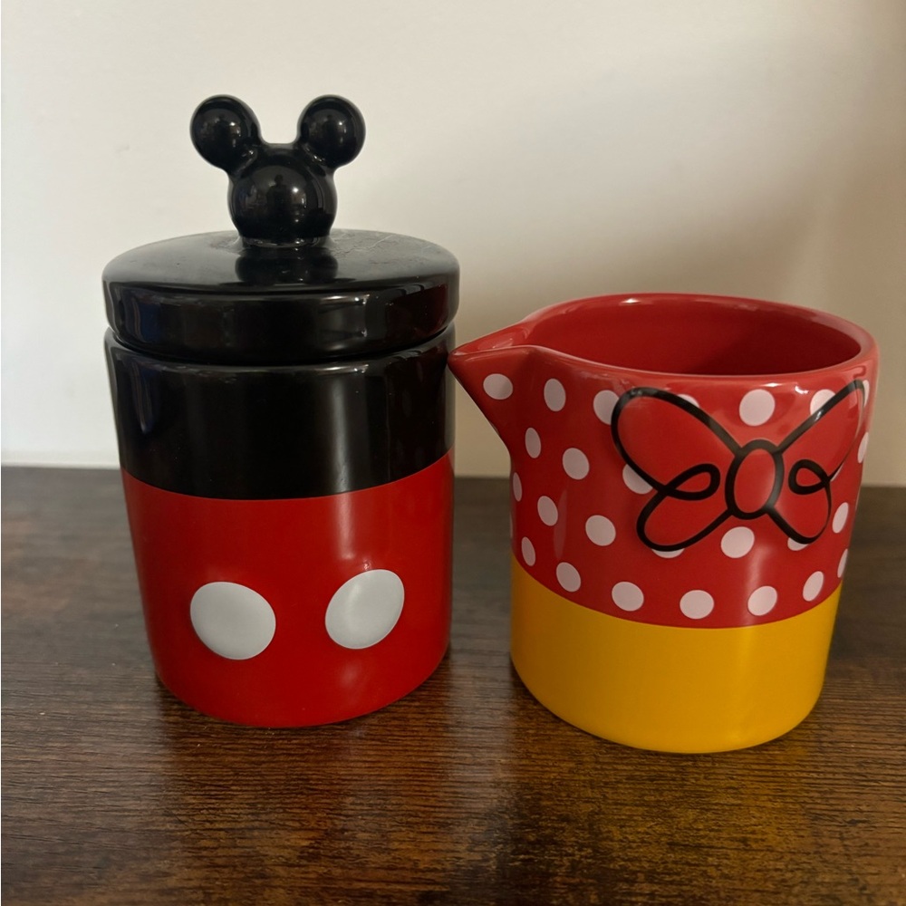 Disney Minnie and Mickey Mouse creamer and sugar holder set